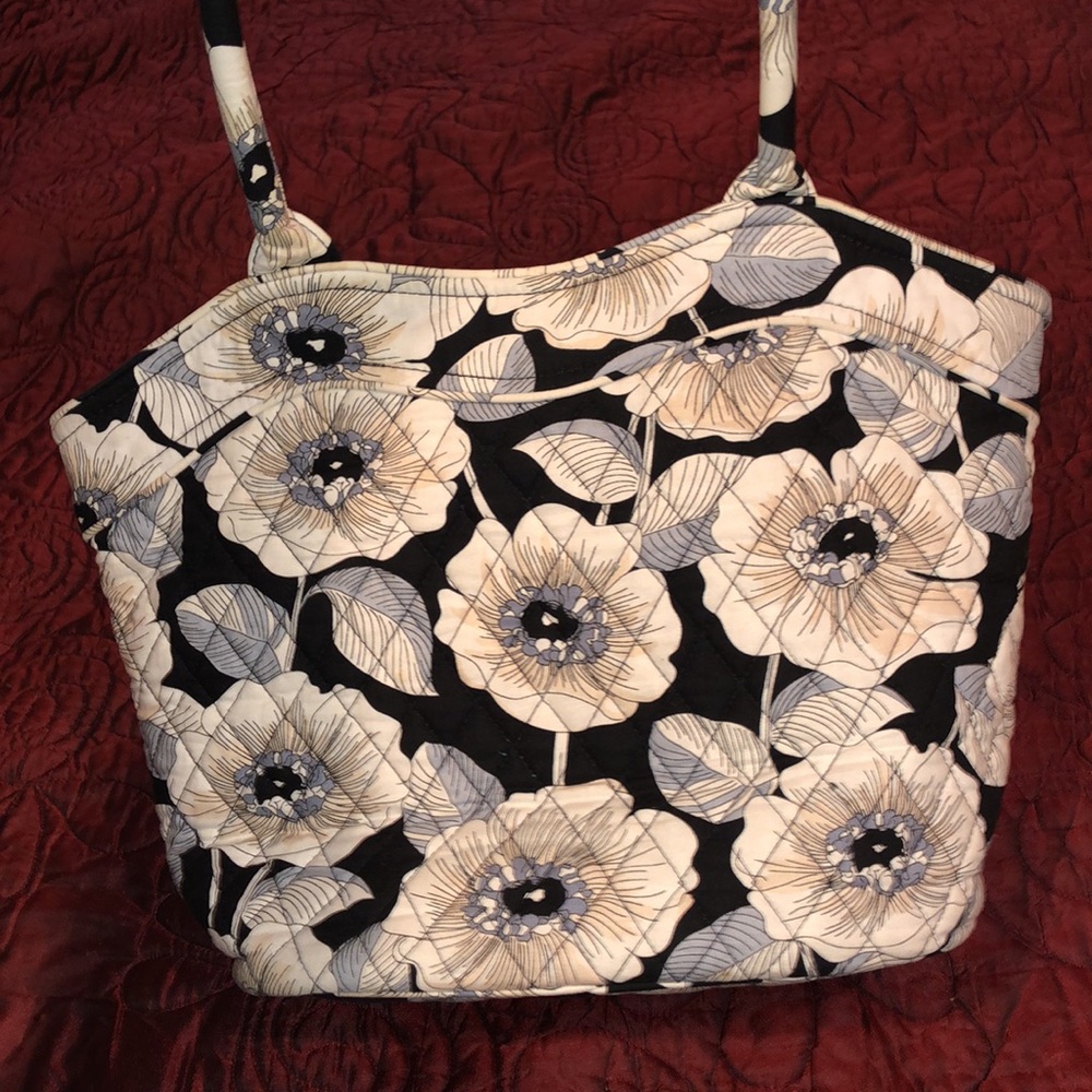 Vera Bradley Black/White/Grey Flower Print Tote Bag - Picture 6 of 7